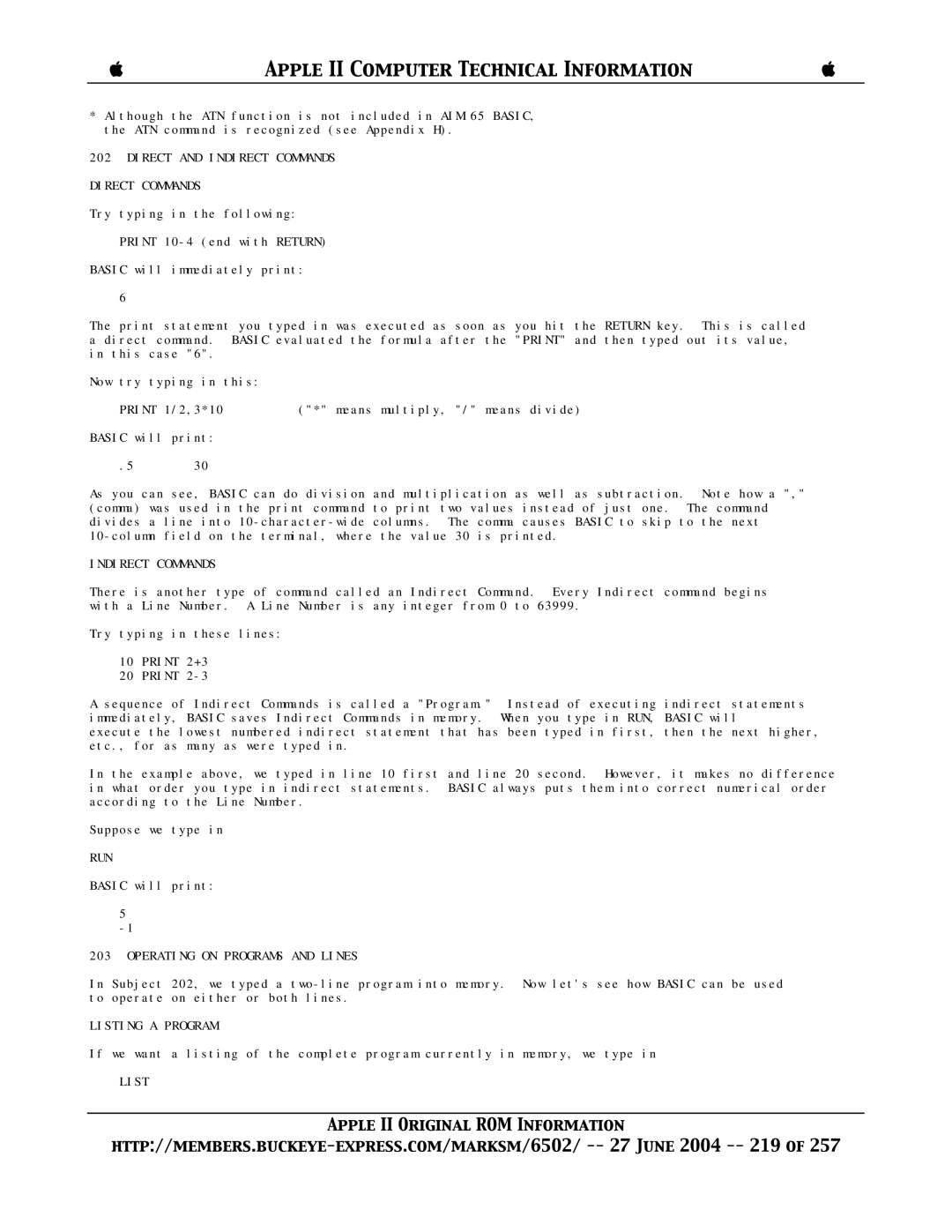 Apple II manual Direct and Indirect Commands Direct Commands, Operating on Programs and Lines, Listing a Program 