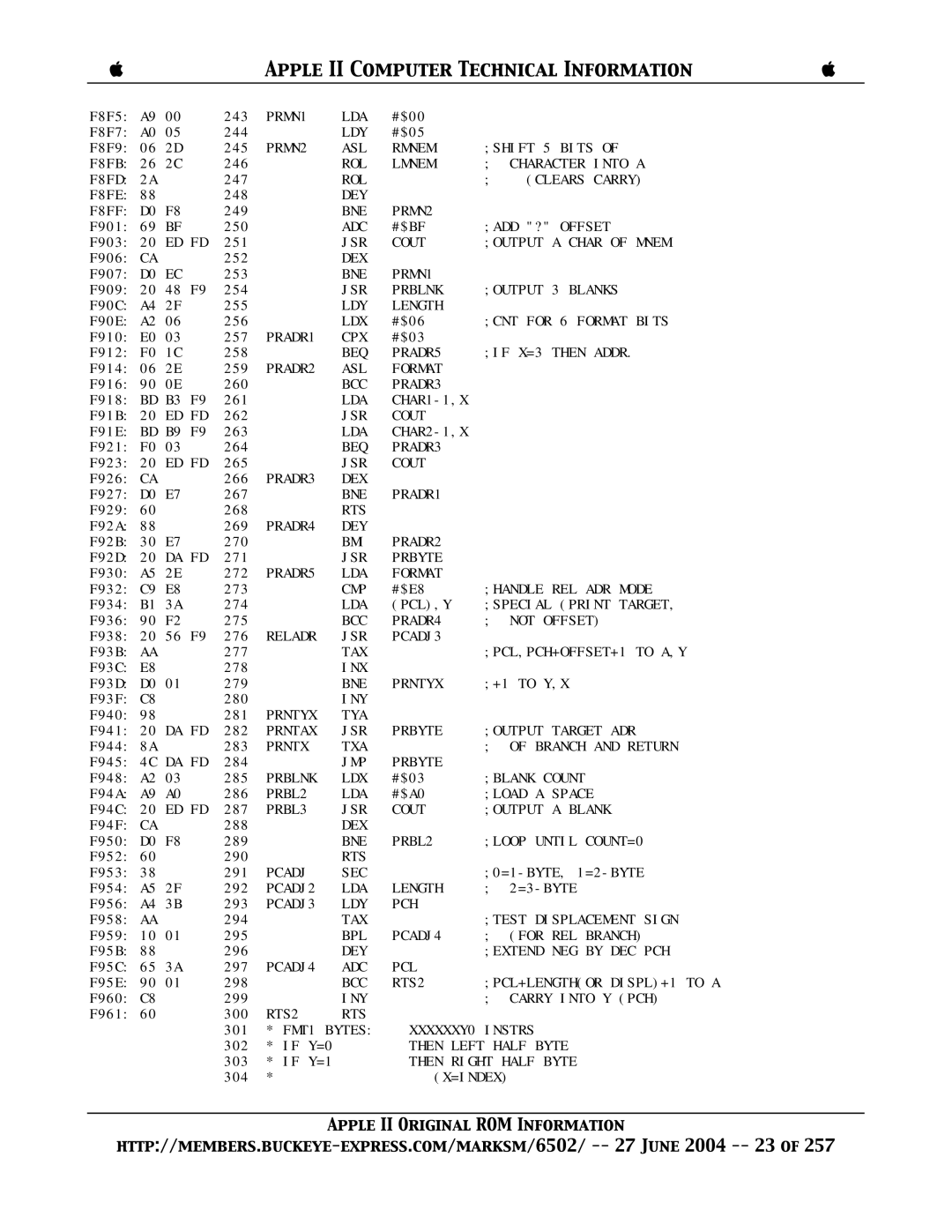 Apple II manual PRMN1 LDA 