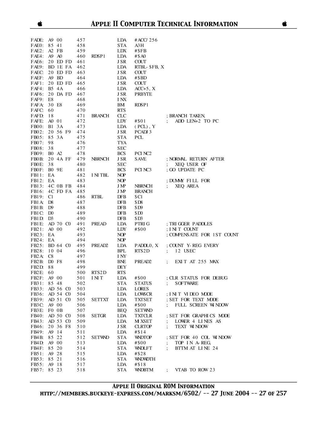 Apple II manual STA A3H FAE2 A2 FB 