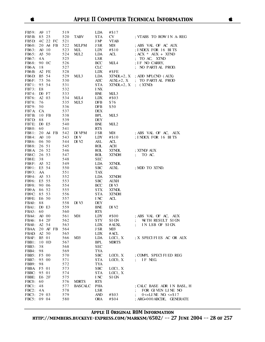 Apple II manual Tabv STA Vtabs to ROW in A-REG 