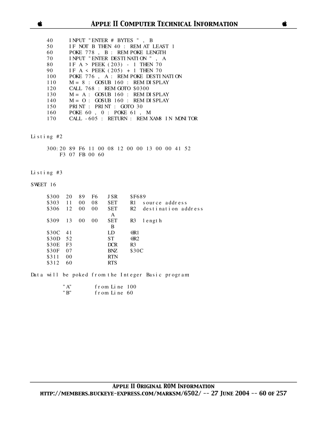 Apple II manual Poke 776 , a REM Poke Destination, Print Print Goto, Call -605 Return REM XAM8 in Monitor, Sweet, Rts 