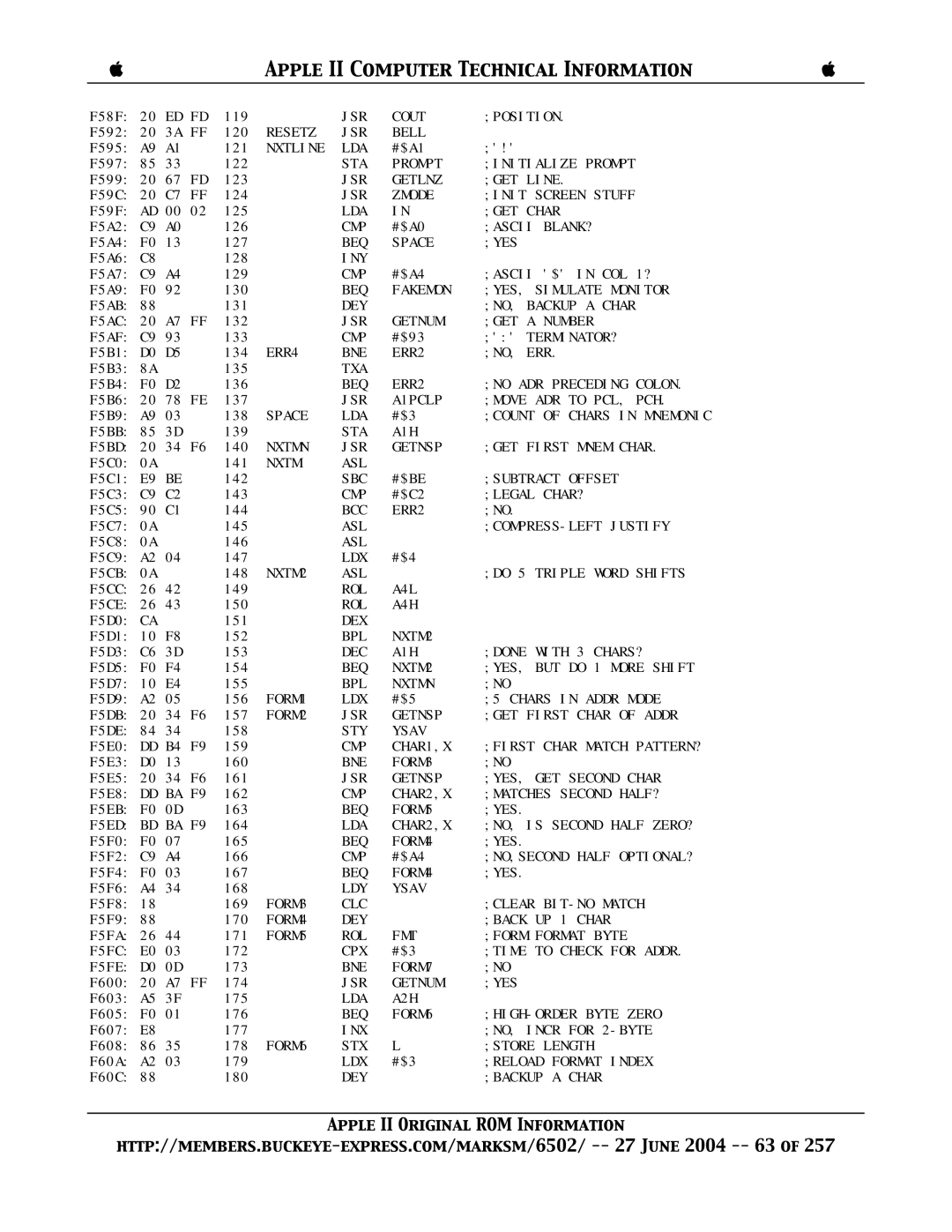 Apple II manual JSR Cout Position 