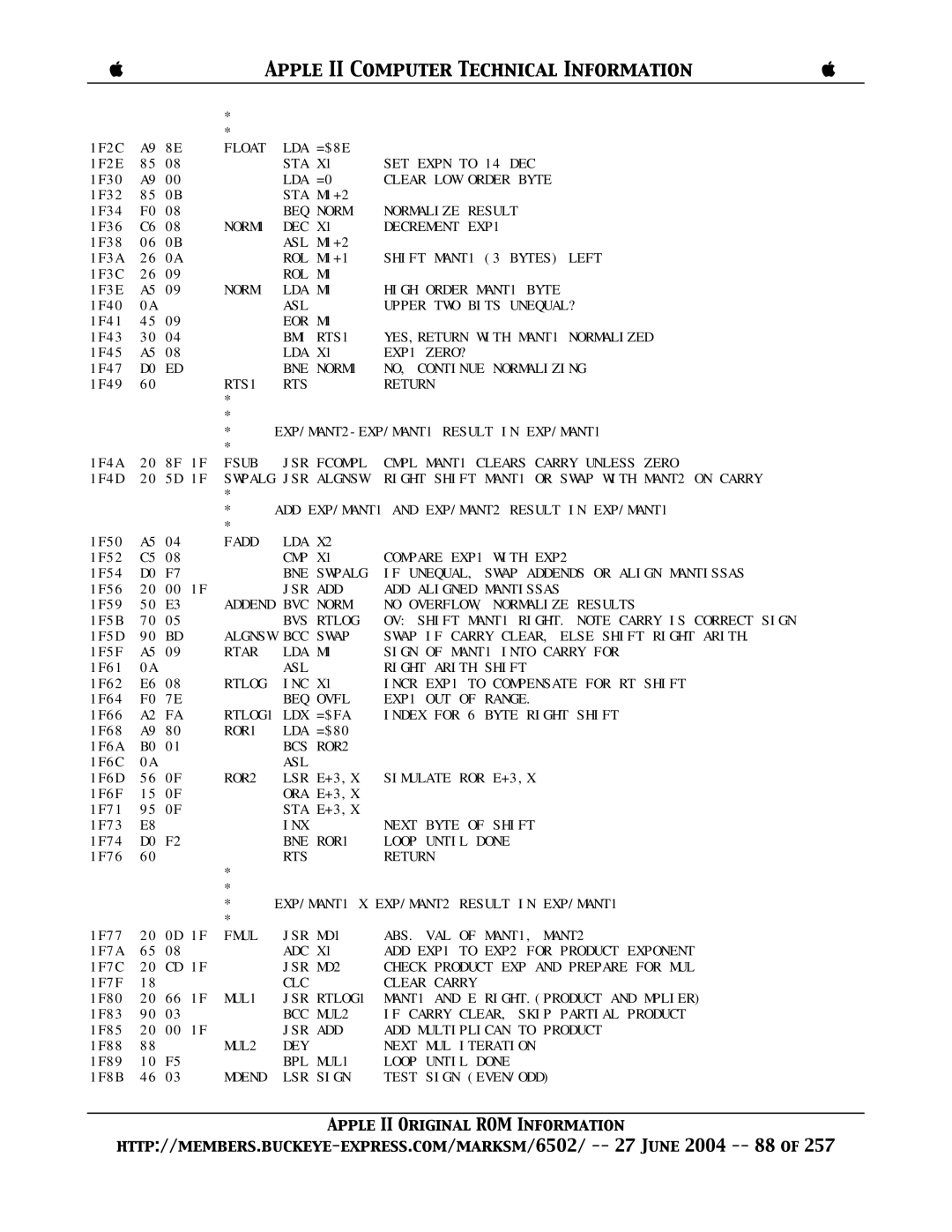 Apple II manual YES,RETURN with MANT1 Normalized, Right Shift MANT1 or Swap with MANT2 on Carry, Cmp, Addend, Algnsw 