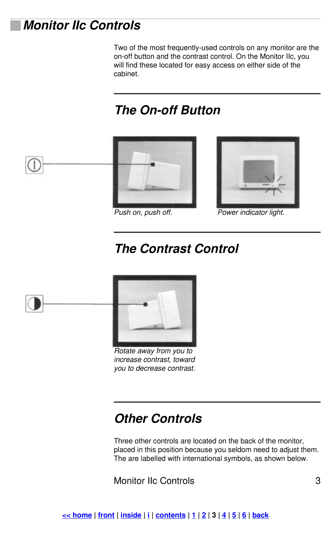 Apple manual Monitor IIc Controls, On-off Button, Contrast Control, Other Controls 