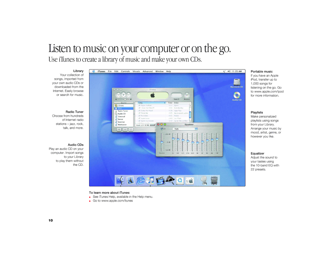 Apple iMac G3 manual Listen to music on your computer or on the go 