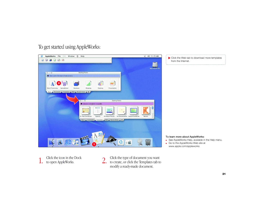 Apple iMac G3 manual To get started using AppleWorks 