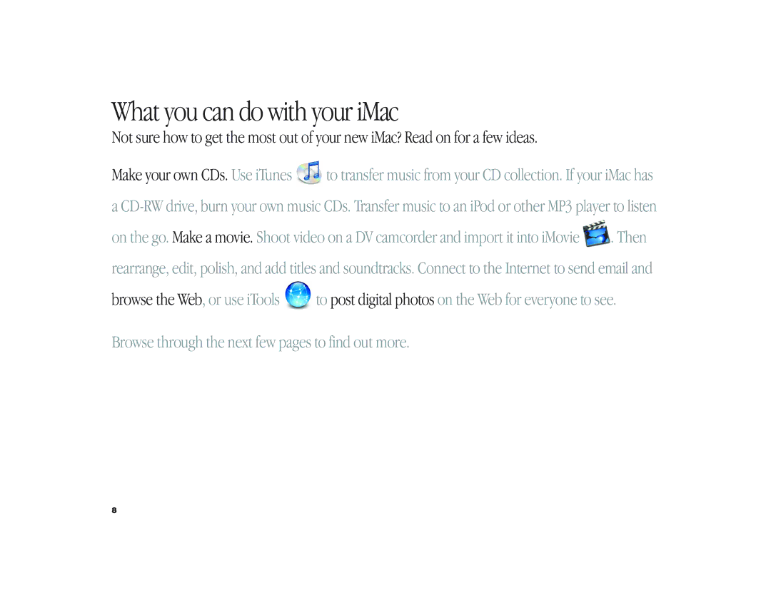 Apple iMac G3 manual What you can do with your iMac, Browse through the next few pages to find out more 