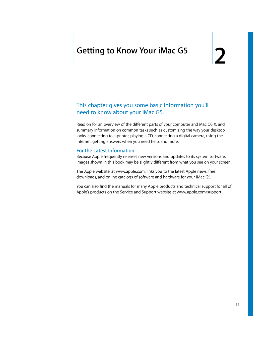 Apple manual 2Getting to Know Your iMac G5, For the Latest Information 