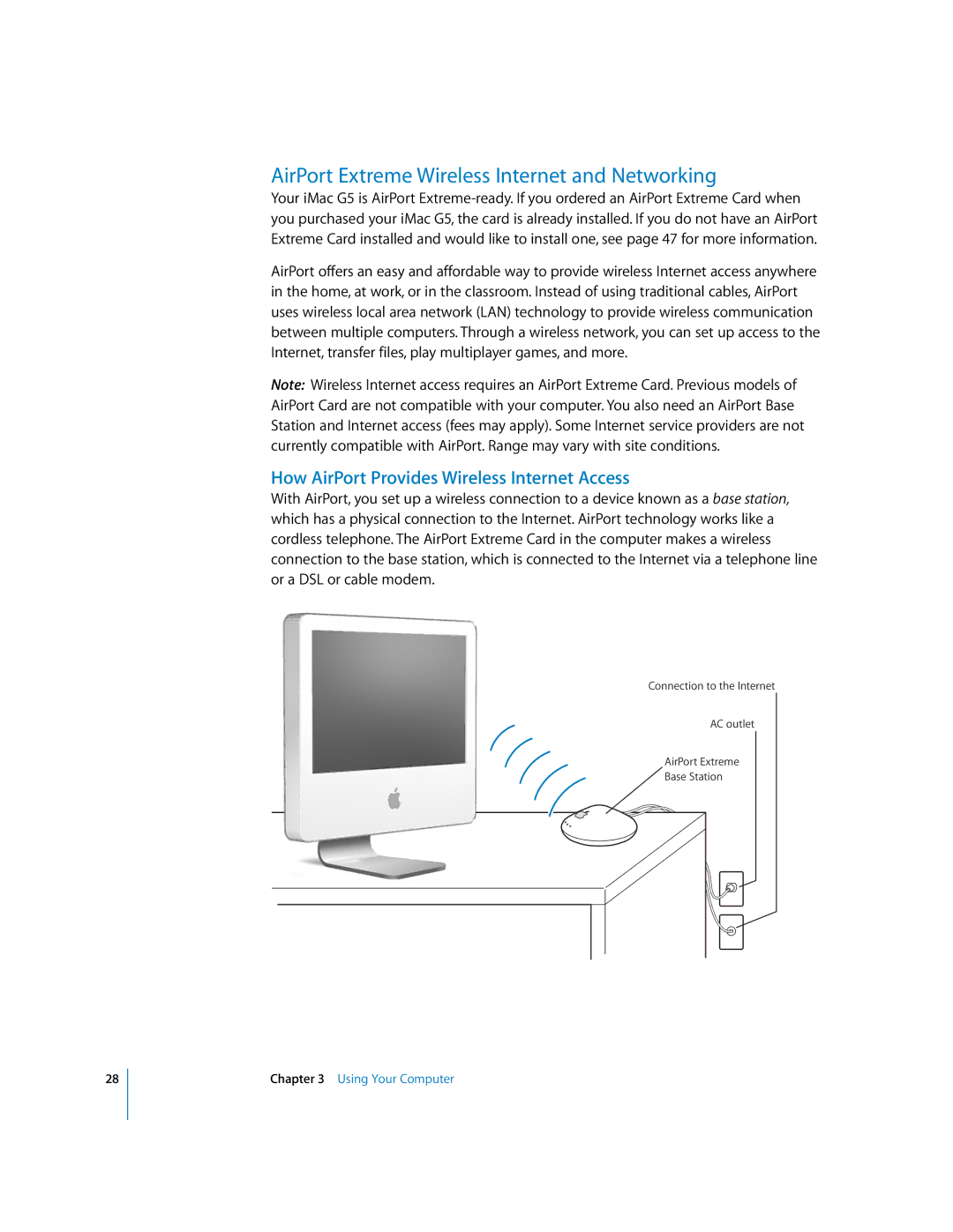 Apple iMac G5 manual AirPort Extreme Wireless Internet and Networking, How AirPort Provides Wireless Internet Access 