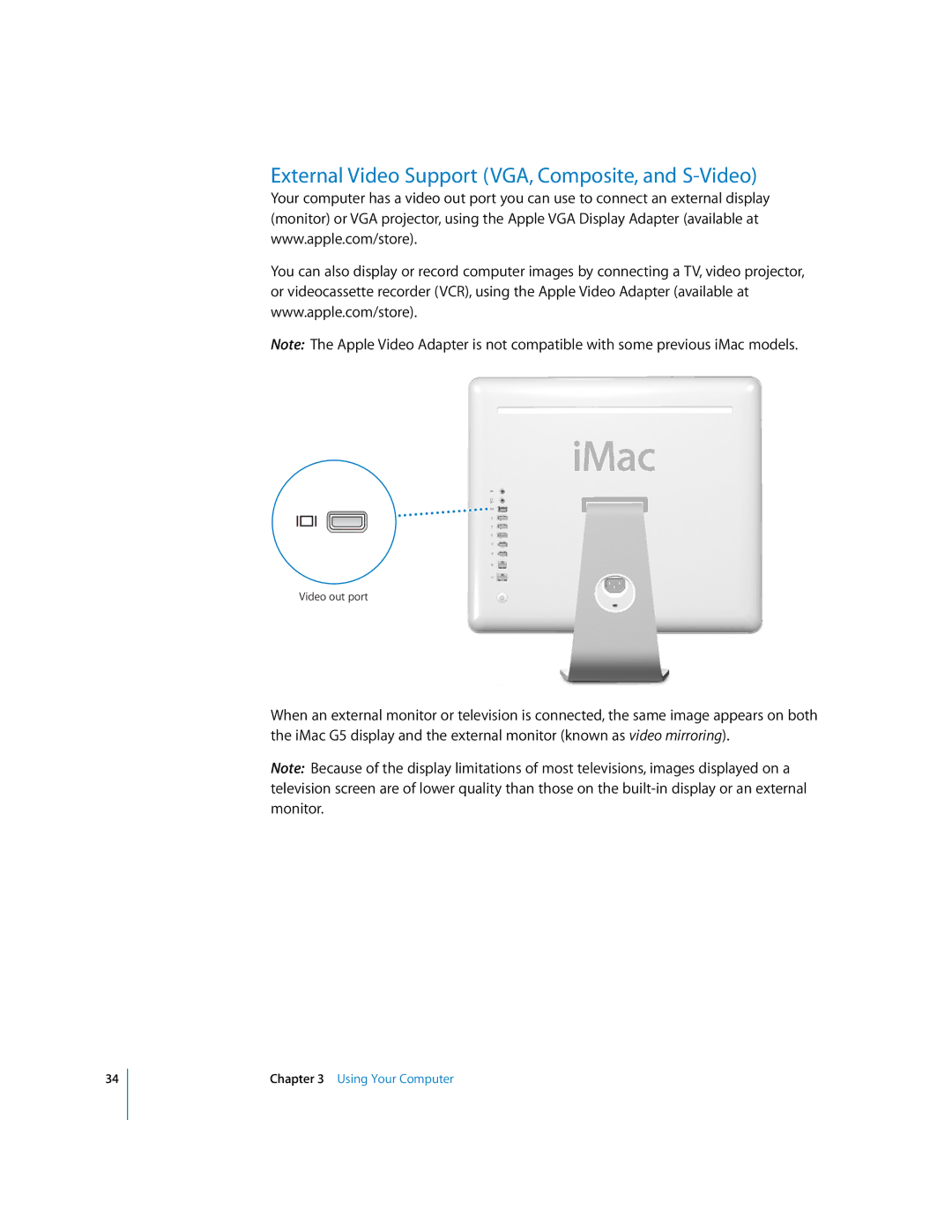 Apple iMac G5 manual External Video Support VGA, Composite, and S-Video 