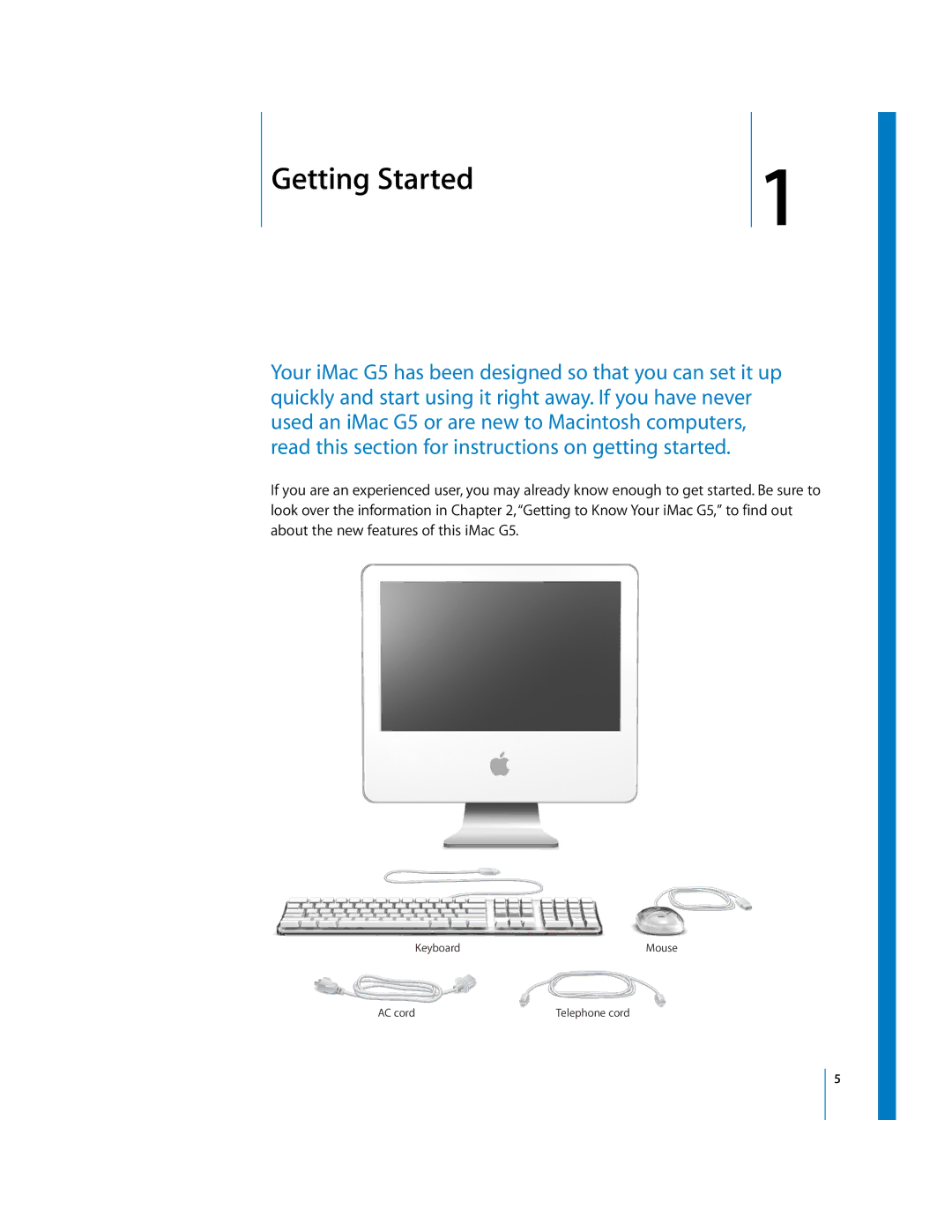 Apple iMac G5 manual 1Getting Started 