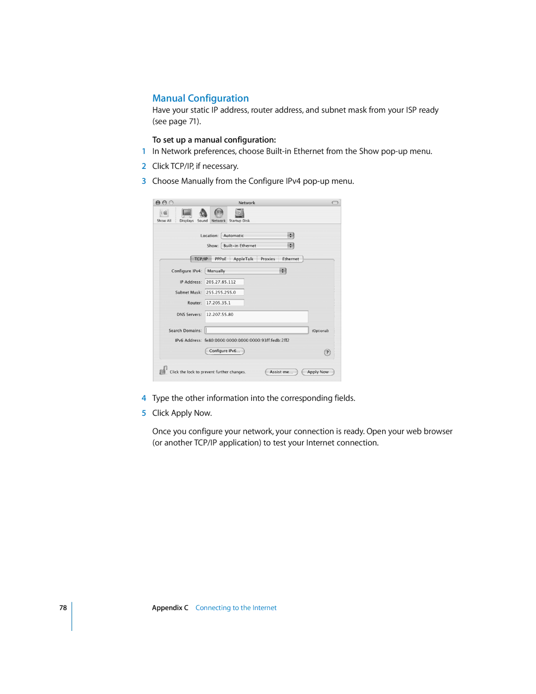 Apple iMac G5 Manual Configuration, To set up a manual configuration 