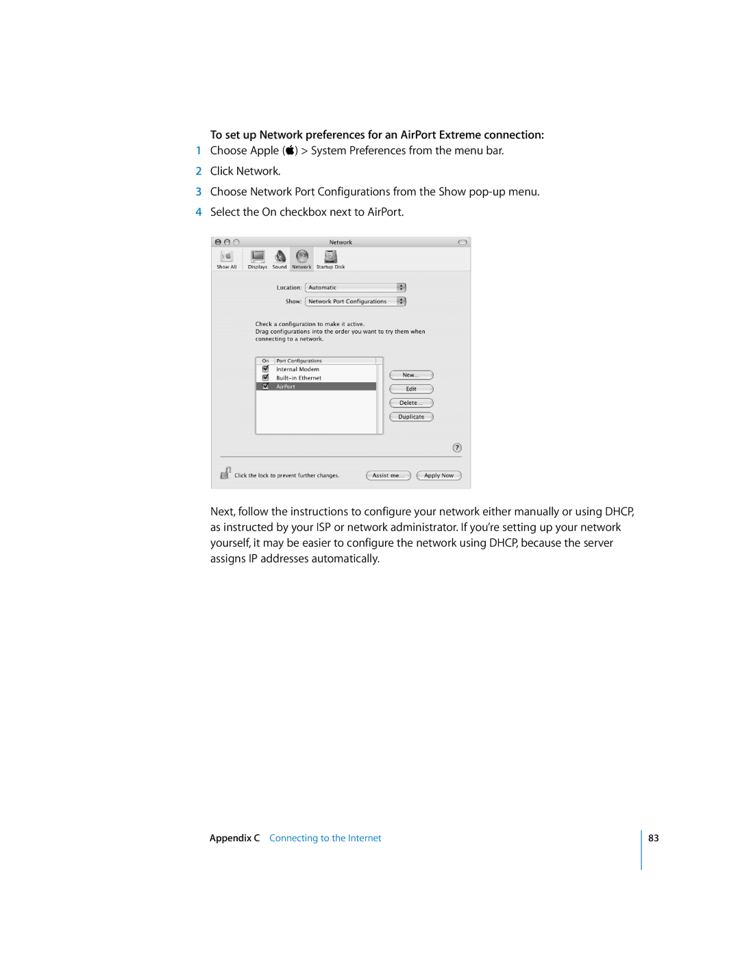 Apple iMac G5 manual Appendix C Connecting to the Internet 