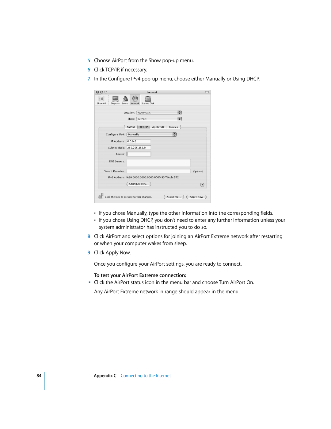 Apple iMac G5 manual To test your AirPort Extreme connection 