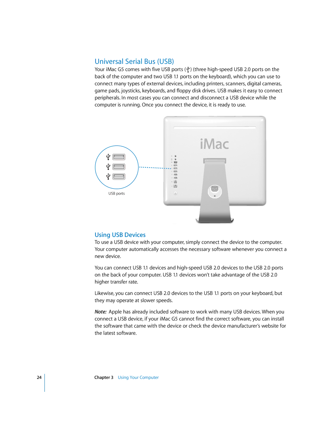 Apple imac manual Universal Serial Bus USB, Using USB Devices 