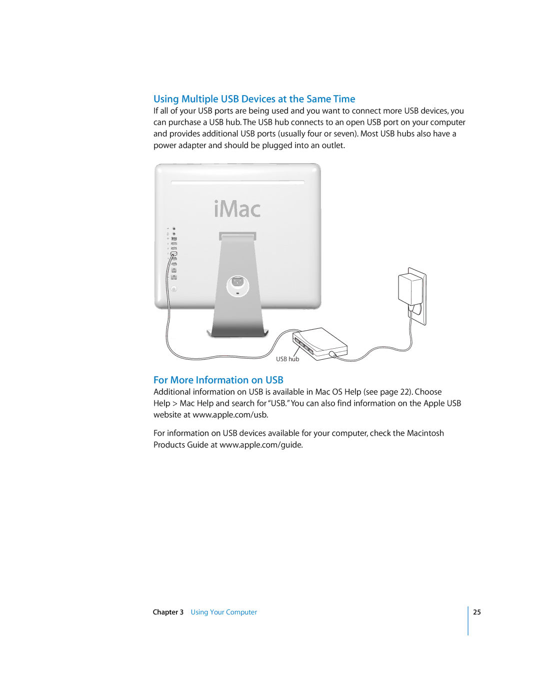 Apple imac manual Using Multiple USB Devices at the Same Time, For More Information on USB 