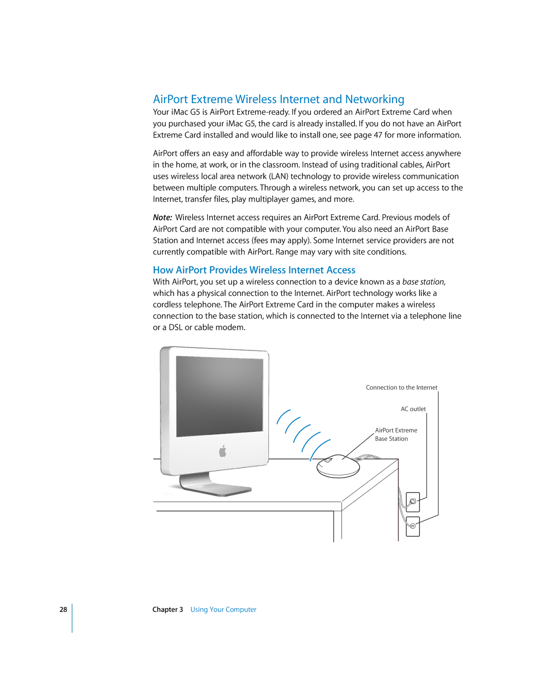 Apple imac manual AirPort Extreme Wireless Internet and Networking, How AirPort Provides Wireless Internet Access 