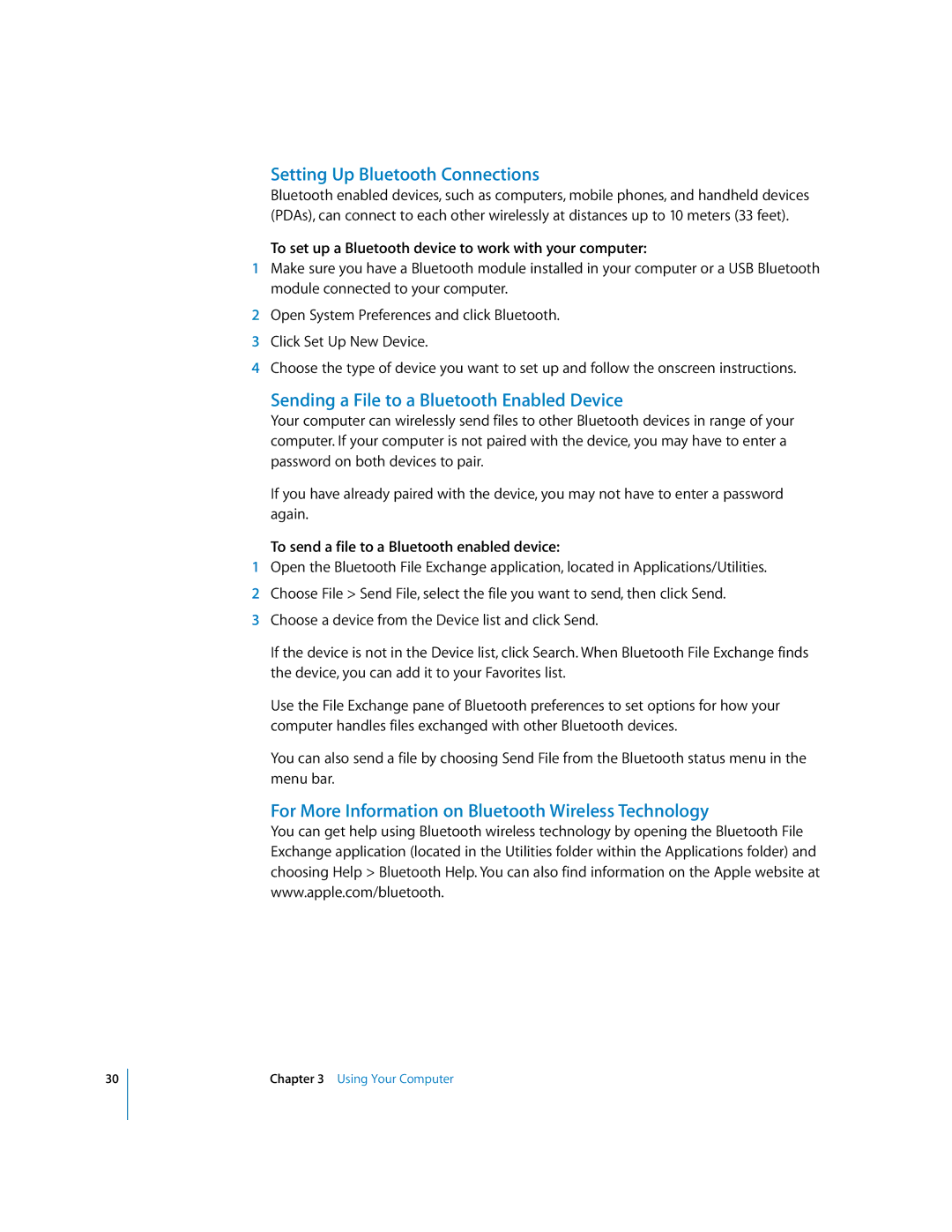 Apple imac manual Setting Up Bluetooth Connections, Sending a File to a Bluetooth Enabled Device 