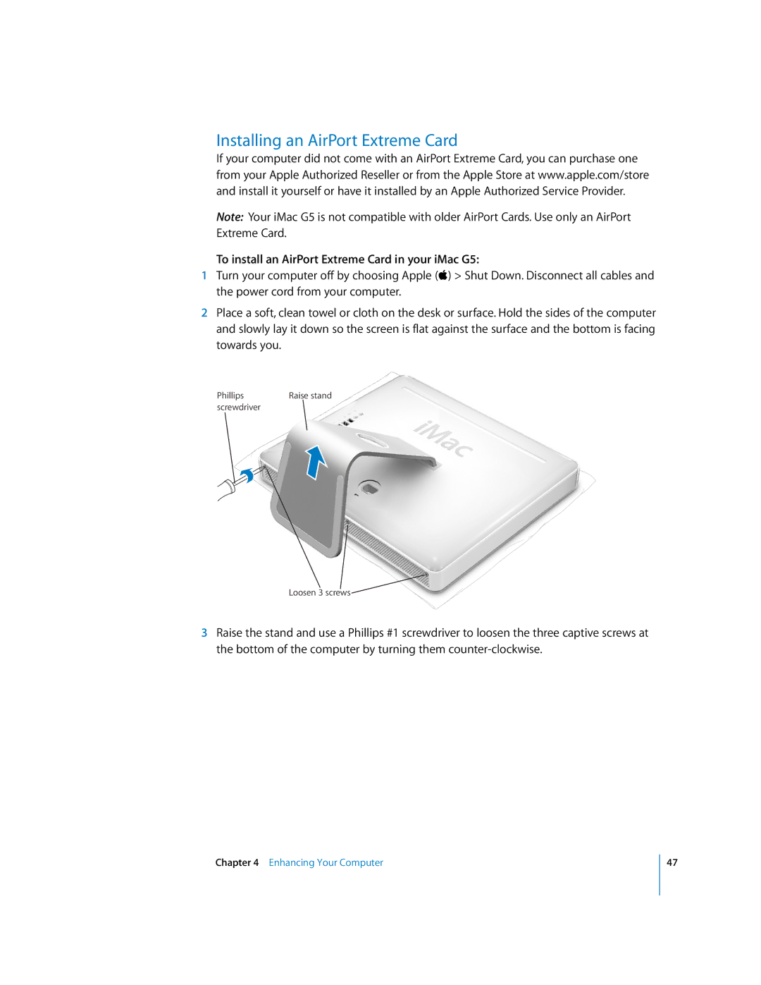 Apple imac manual Installing an AirPort Extreme Card, To install an AirPort Extreme Card in your iMac G5 