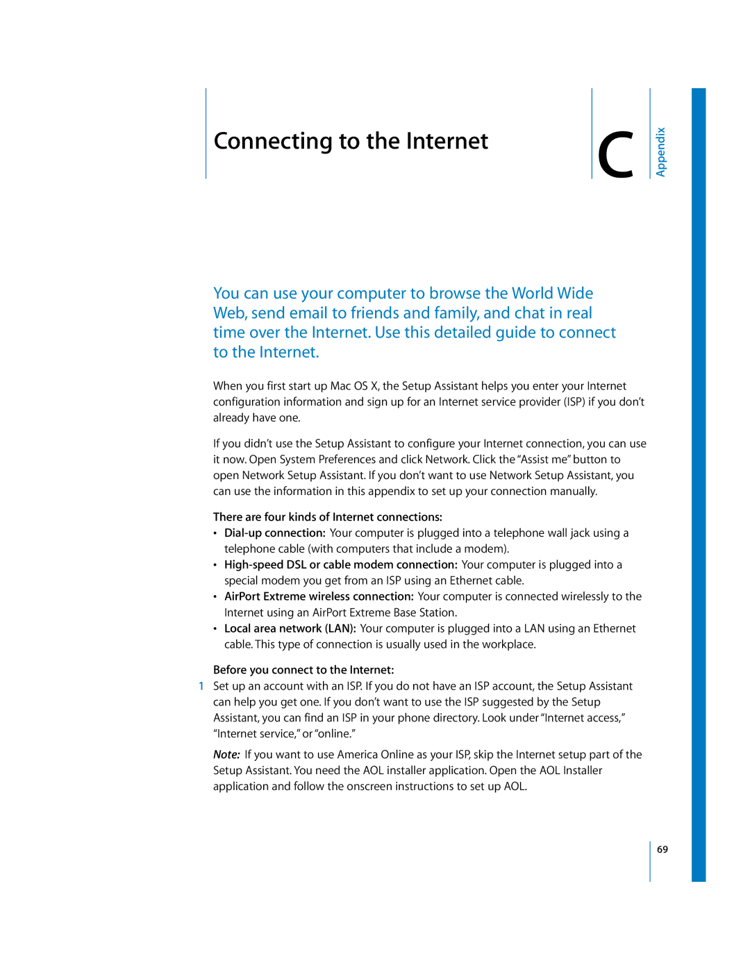 Apple imac manual There are four kinds of Internet connections, Before you connect to the Internet 