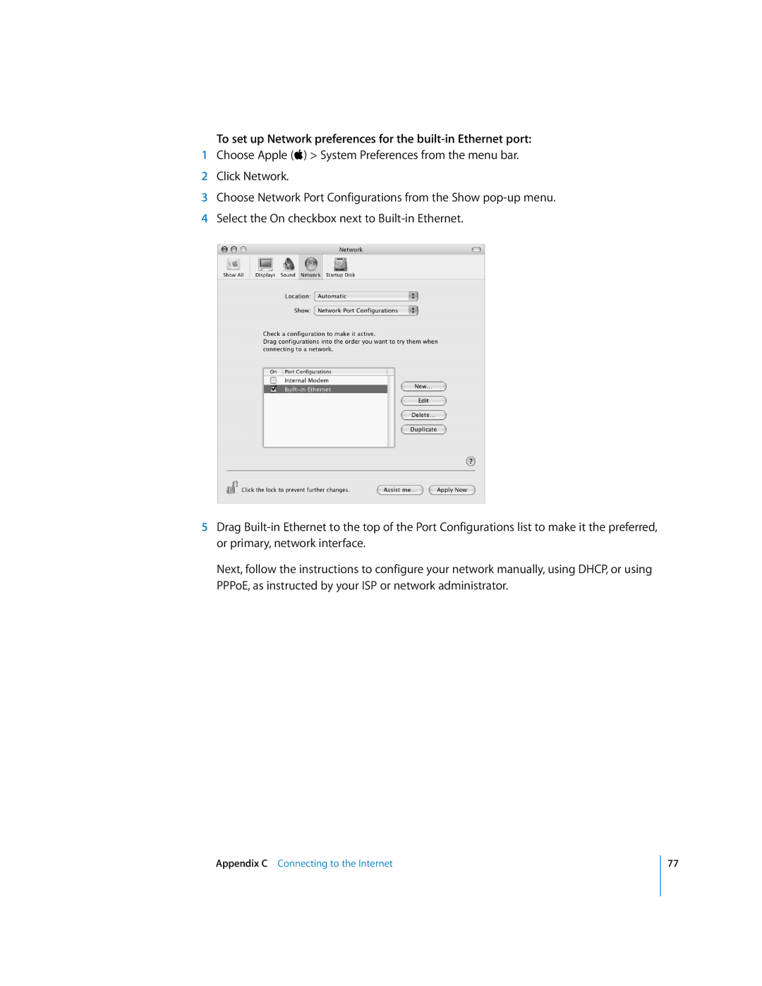 Apple imac manual To set up Network preferences for the built-in Ethernet port 