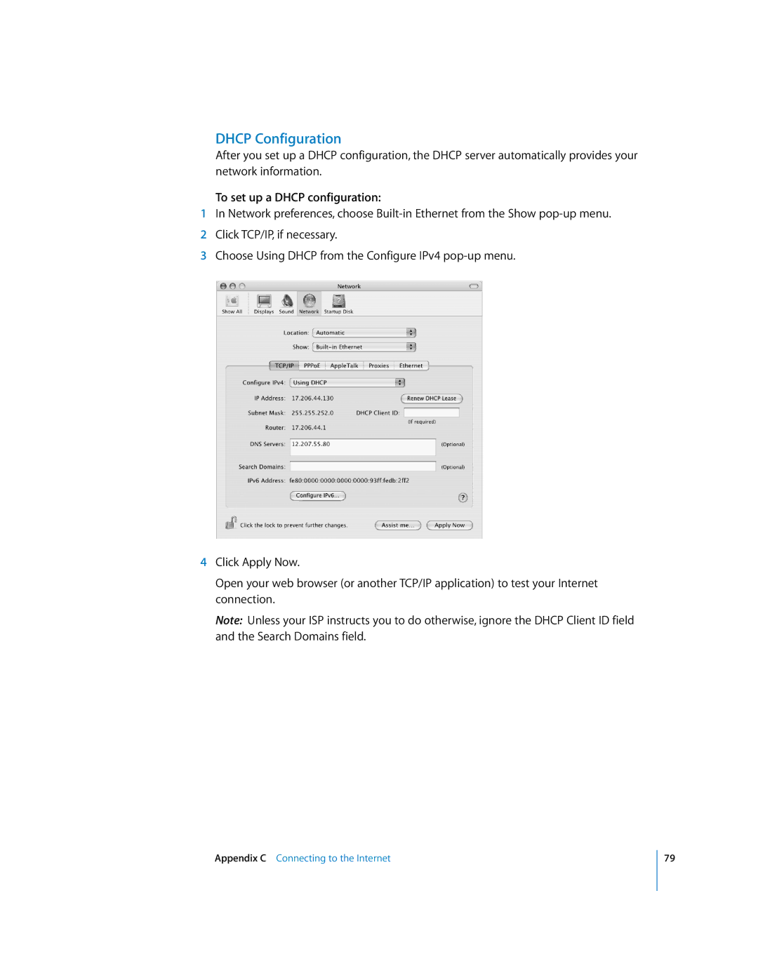 Apple imac manual Dhcp Configuration, To set up a Dhcp configuration 