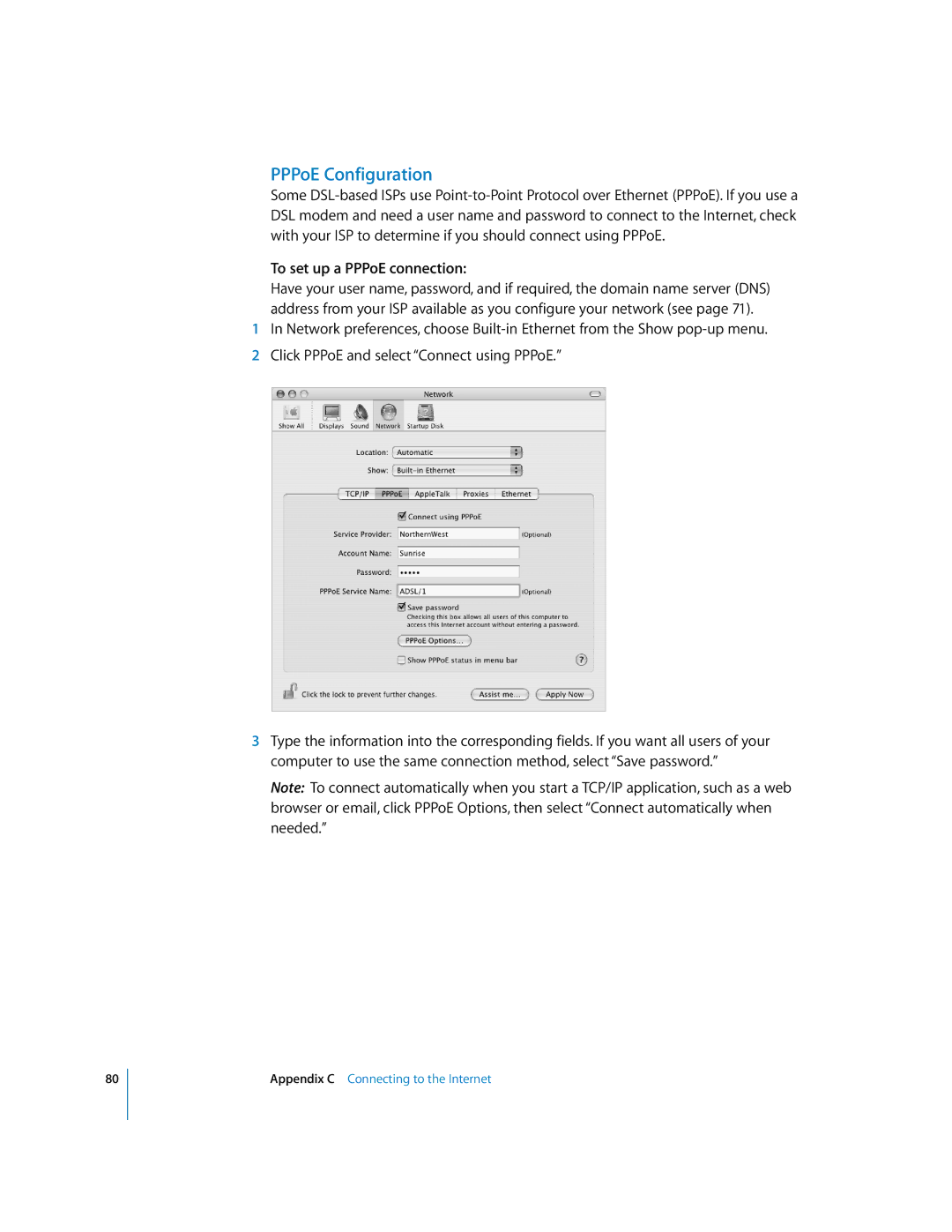 Apple imac manual PPPoE Configuration, To set up a PPPoE connection 