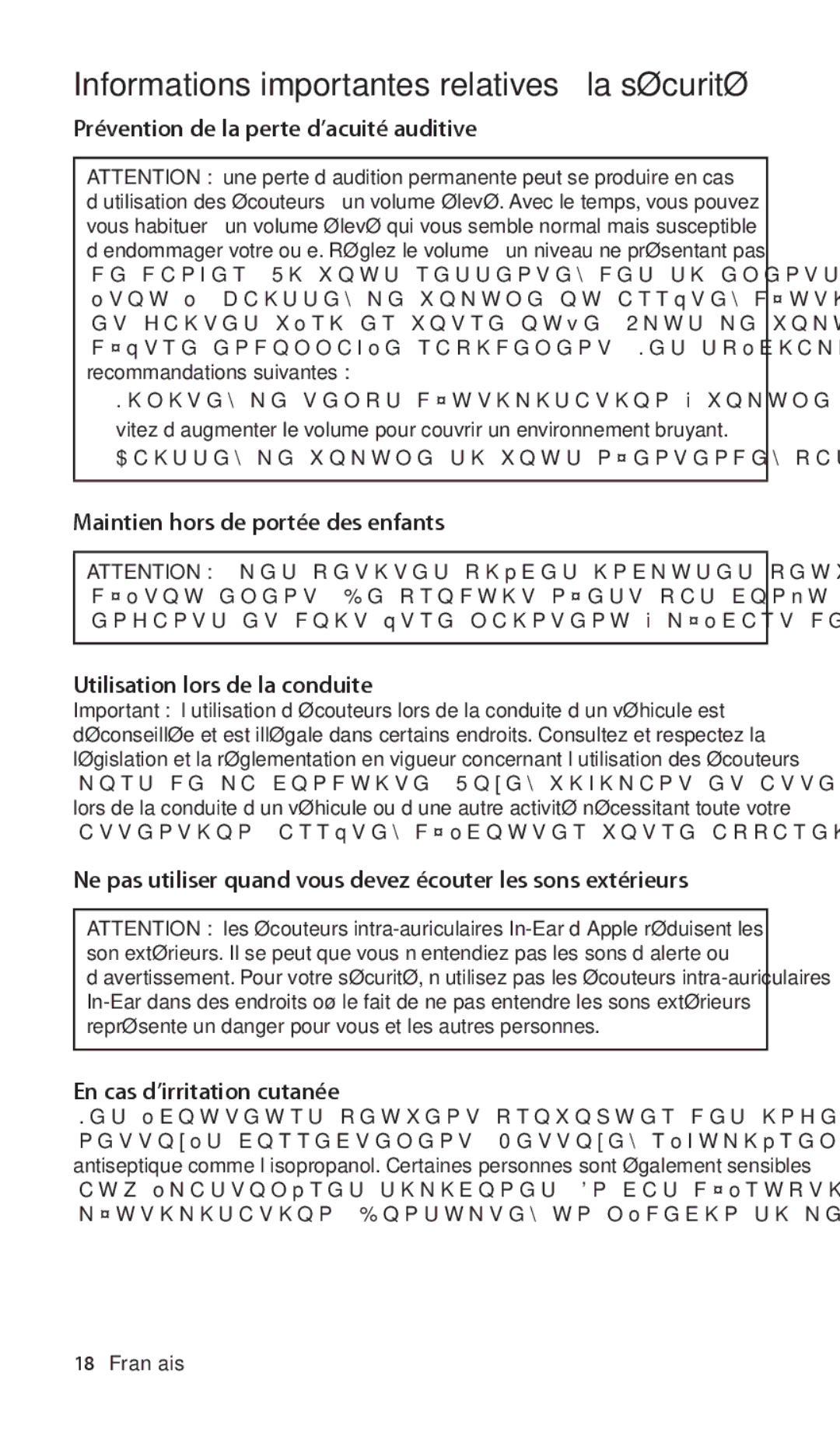 Apple In-Ear, ZM034-5103-A manual Informations importantes relatives à la sécurité, Prévention de la perte d’acuité auditive 