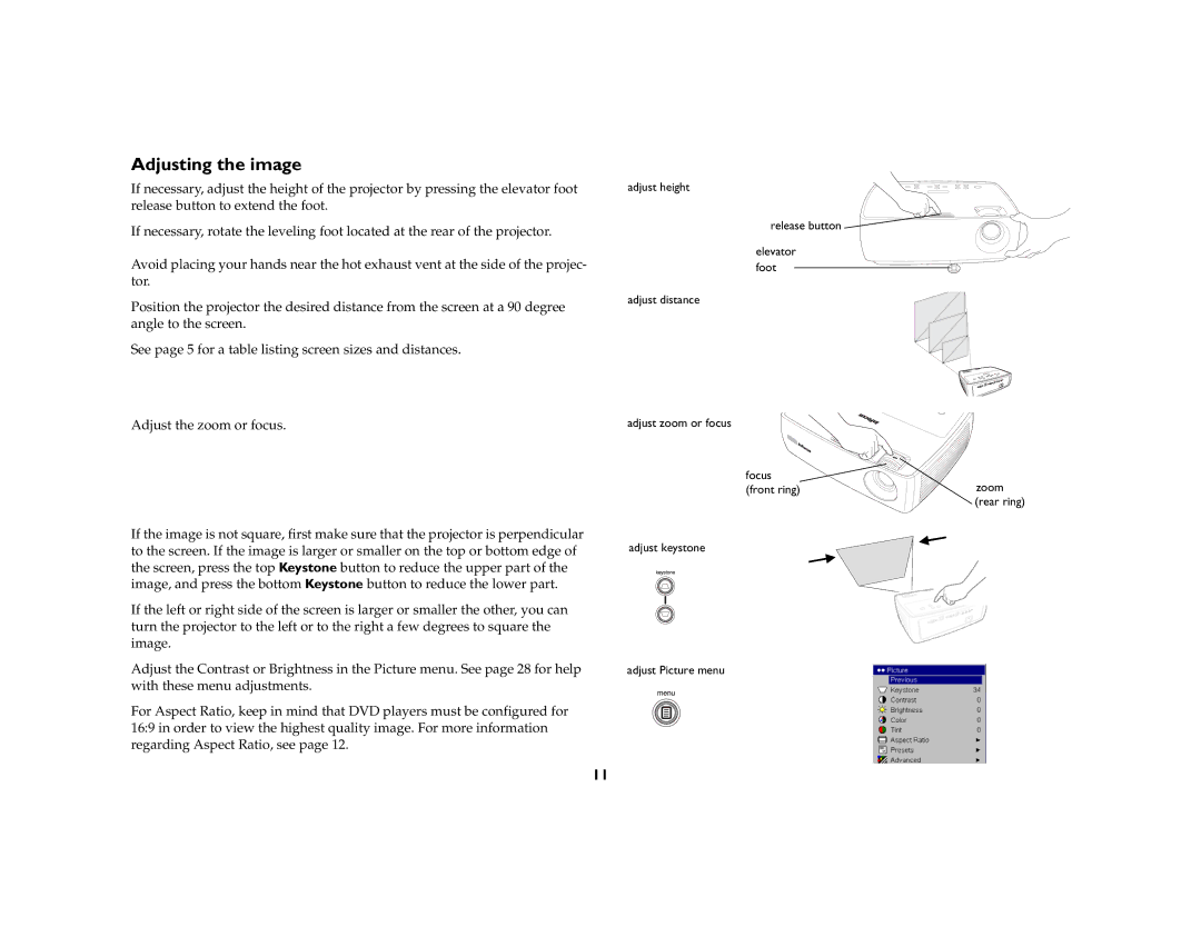 Apple IN20 Series manual Adjusting the image 