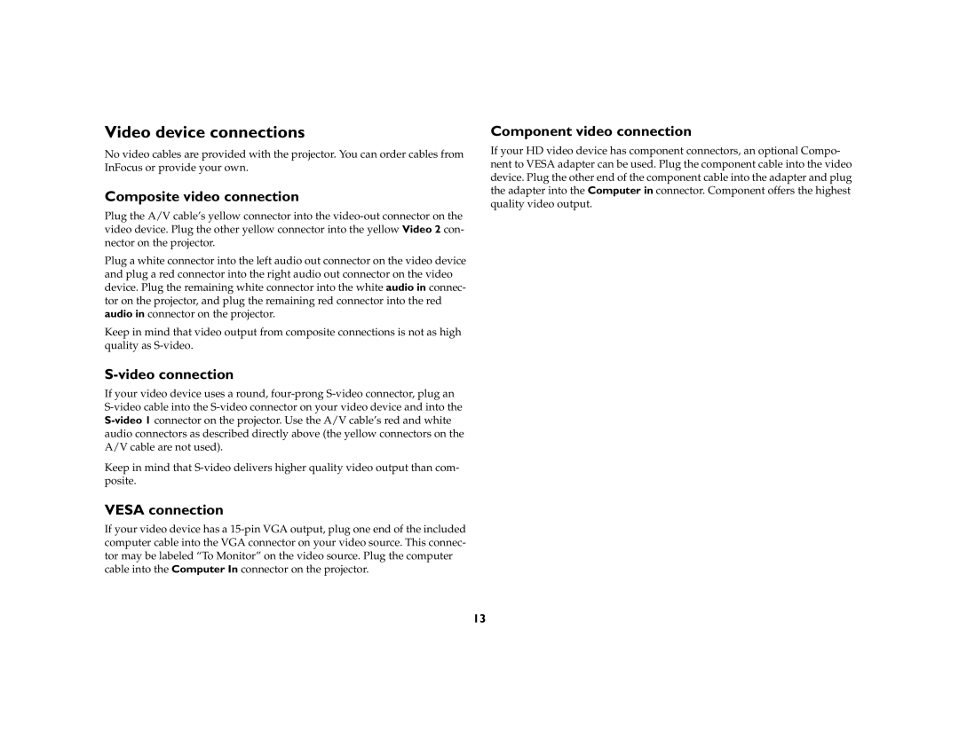 Apple IN20 Series manual Video device connections, Composite video connection, Video connection, Vesa connection 