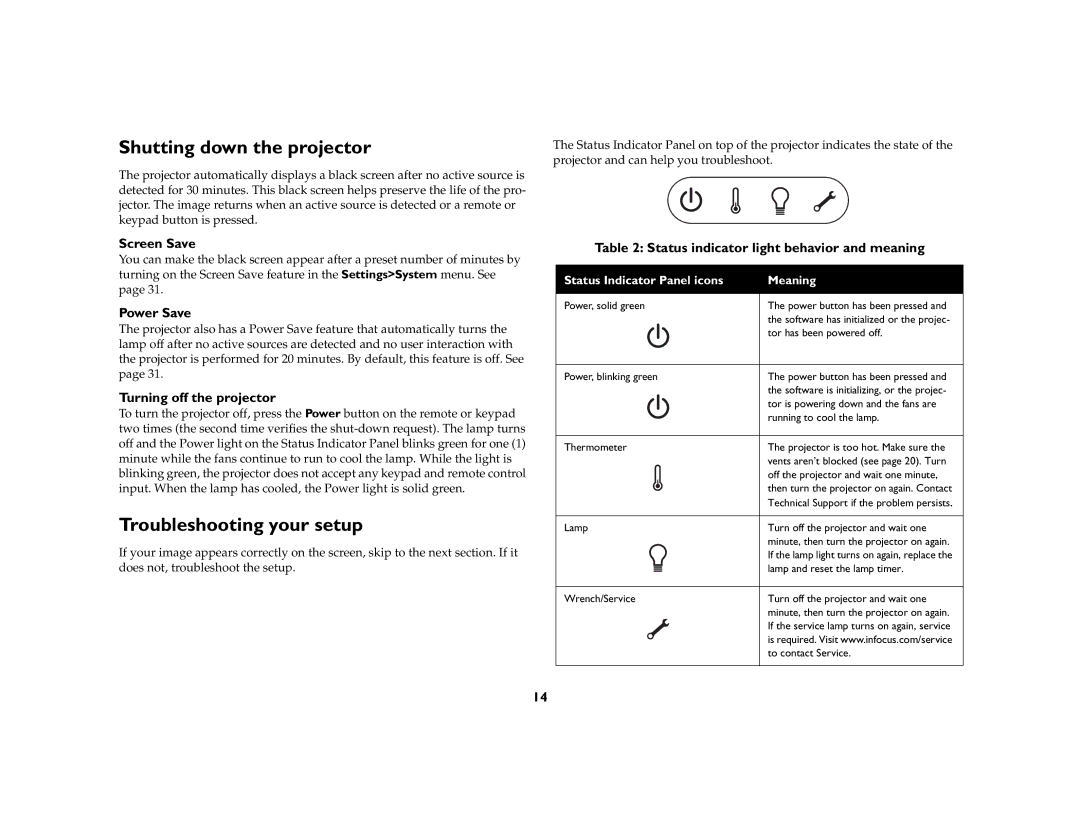 Apple IN20 Series manual Shutting down the projector, Troubleshooting your setup 