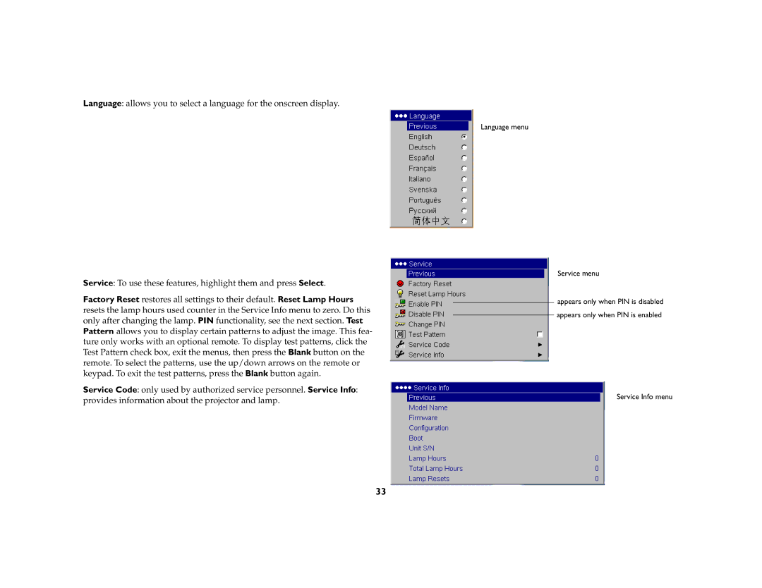 Apple IN20 Series manual Language menu 