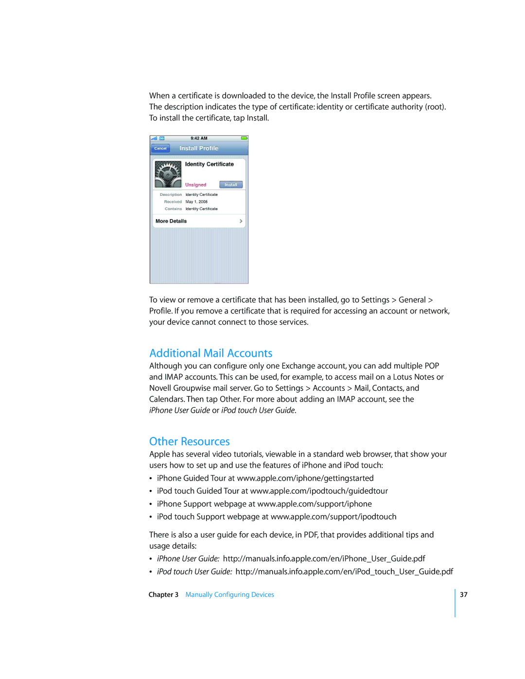 Apple iPod and iPod Touch manual Additional Mail Accounts, Other Resources 