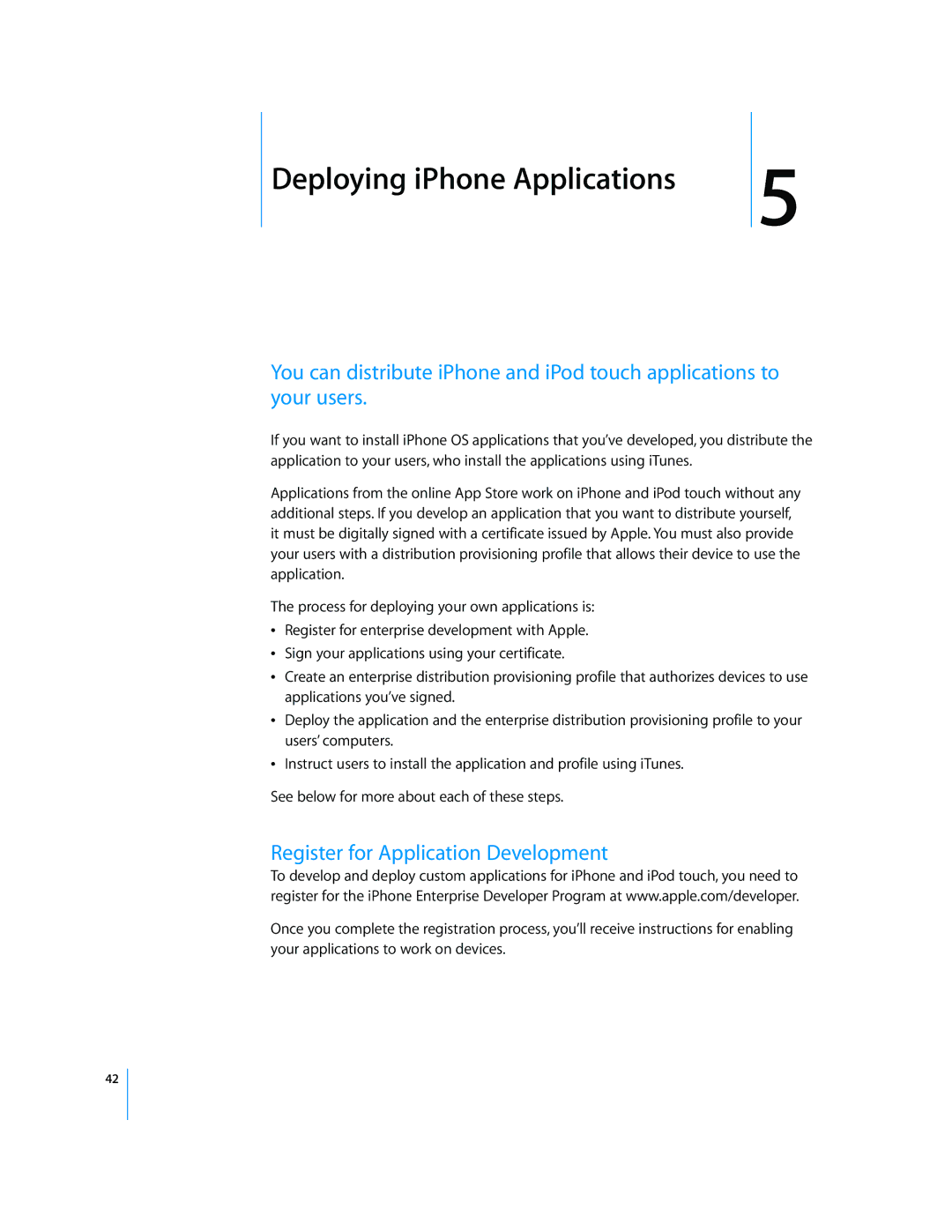 Apple iPod and iPod Touch manual Deploying iPhone Applications, Register for Application Development 