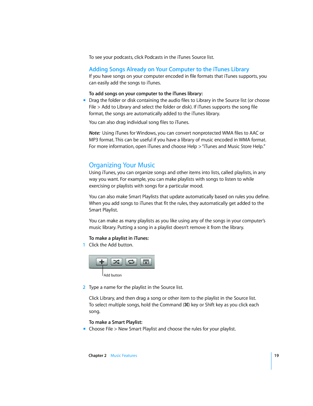 Apple iPod nano manual Organizing Your Music, Adding Songs Already on Your Computer to the iTunes Library 