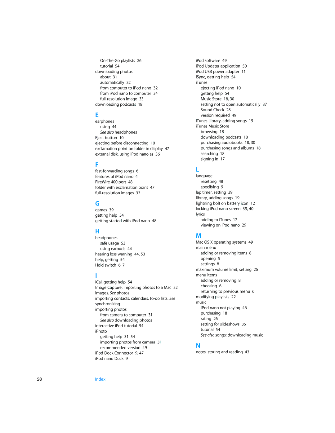 Apple iPod nano manual Index 