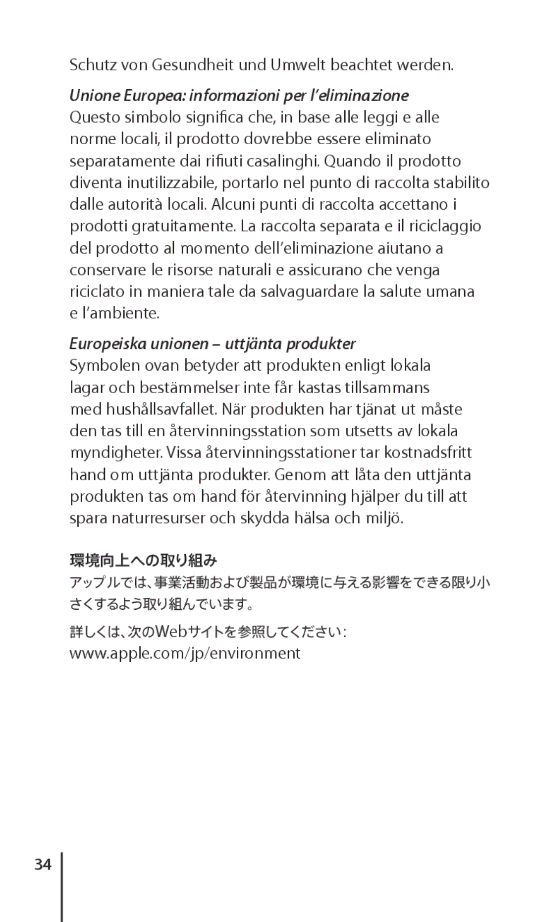 Apple J034-4945-A manual Schutz von Gesundheit und Umwelt beachtet werden 