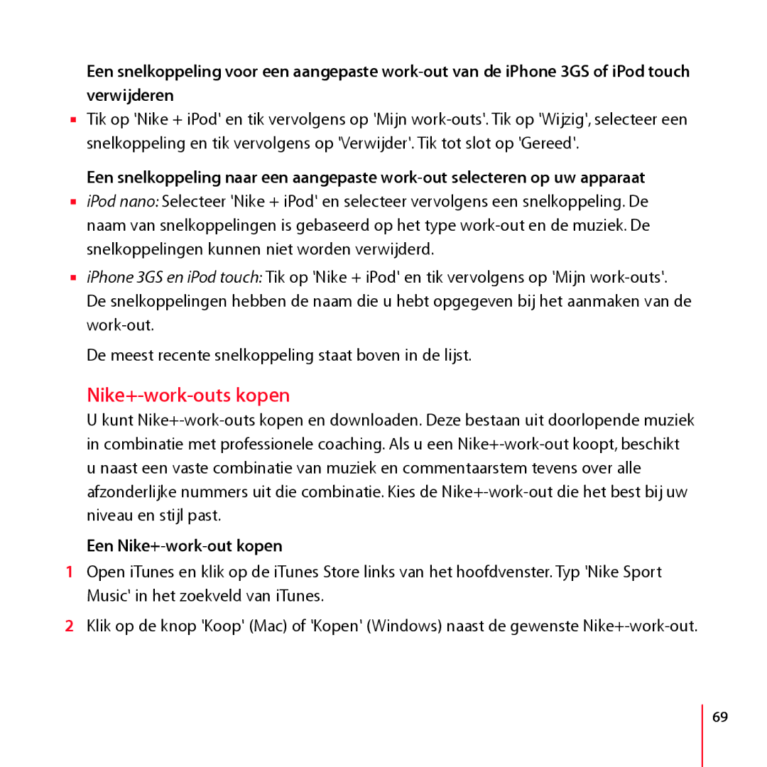 Apple LA034-4957-A manual Nike+-work-outs kopen, Een Nike+-work-out kopen 