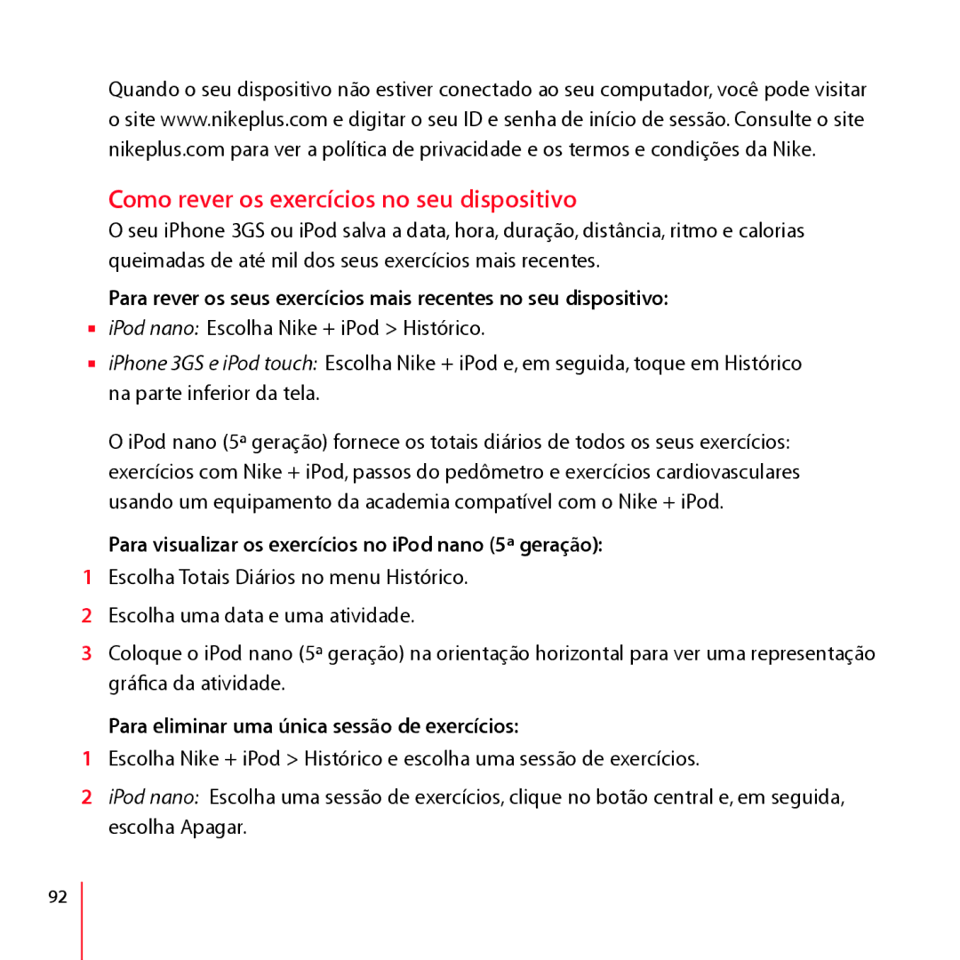 Apple LA034-4957-A Como rever os exercícios no seu dispositivo, Para visualizar os exercícios no iPod nano 5ª geração 