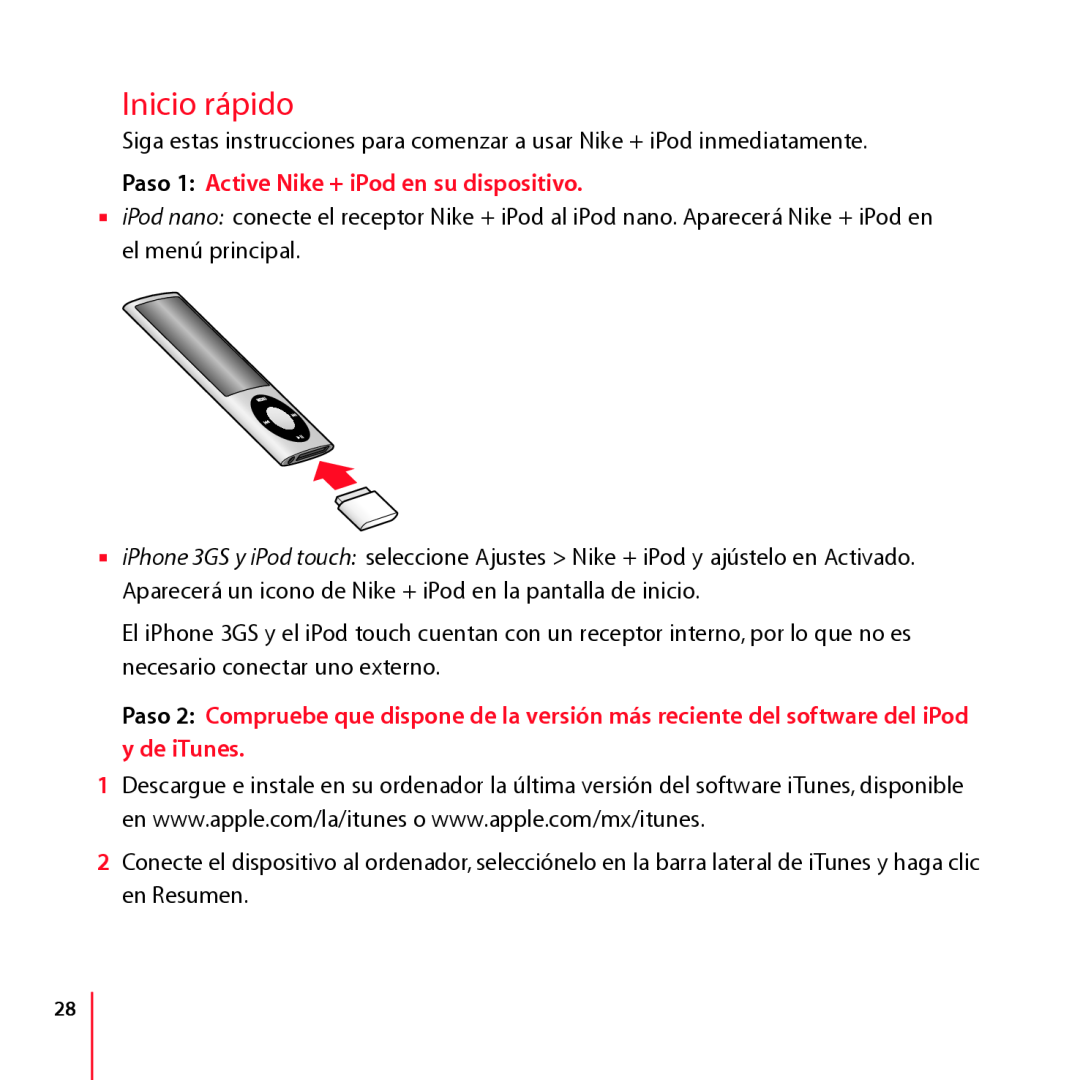 Apple LA034-4957-A manual Inicio rápido, Paso 1 Active Nike + iPod en su dispositivo 