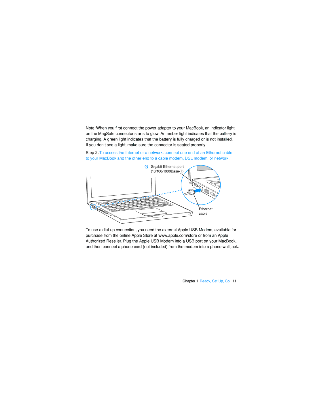 Apple Laptop manual Gigabit Ethernet port 10/100/1000Base-T Ethernet cable 