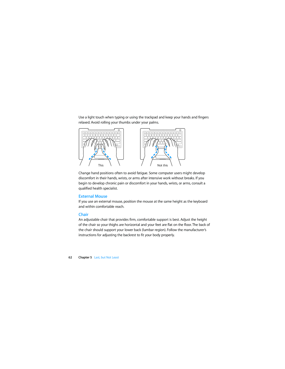 Apple Laptop manual External Mouse, Chair 