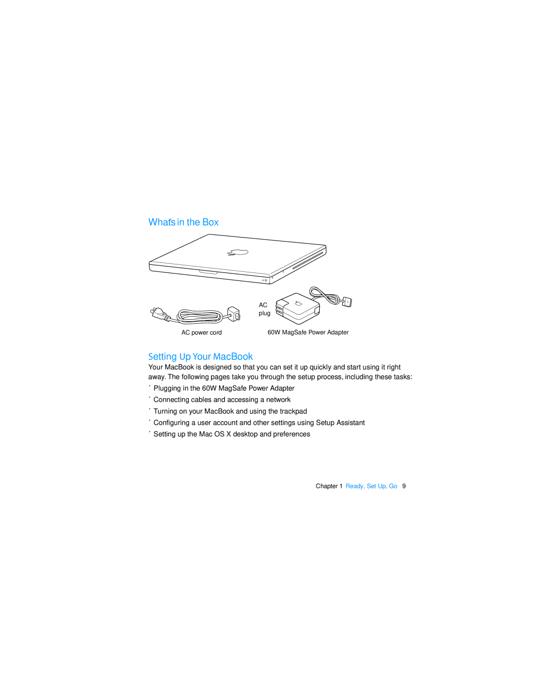 Apple Laptop manual What’s in the Box, Setting Up Your MacBook 