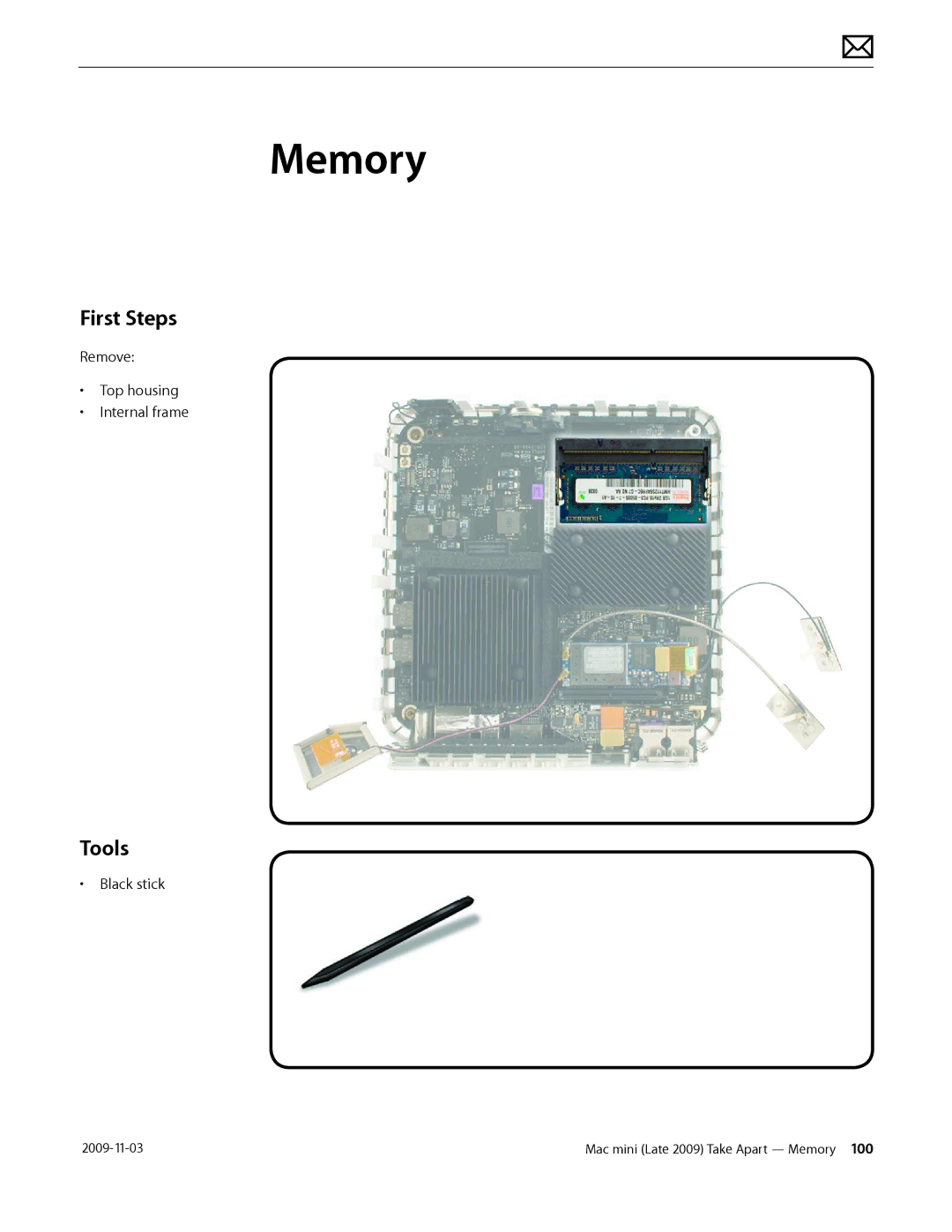 Apple LATE 2009 manual Memory, First Steps 