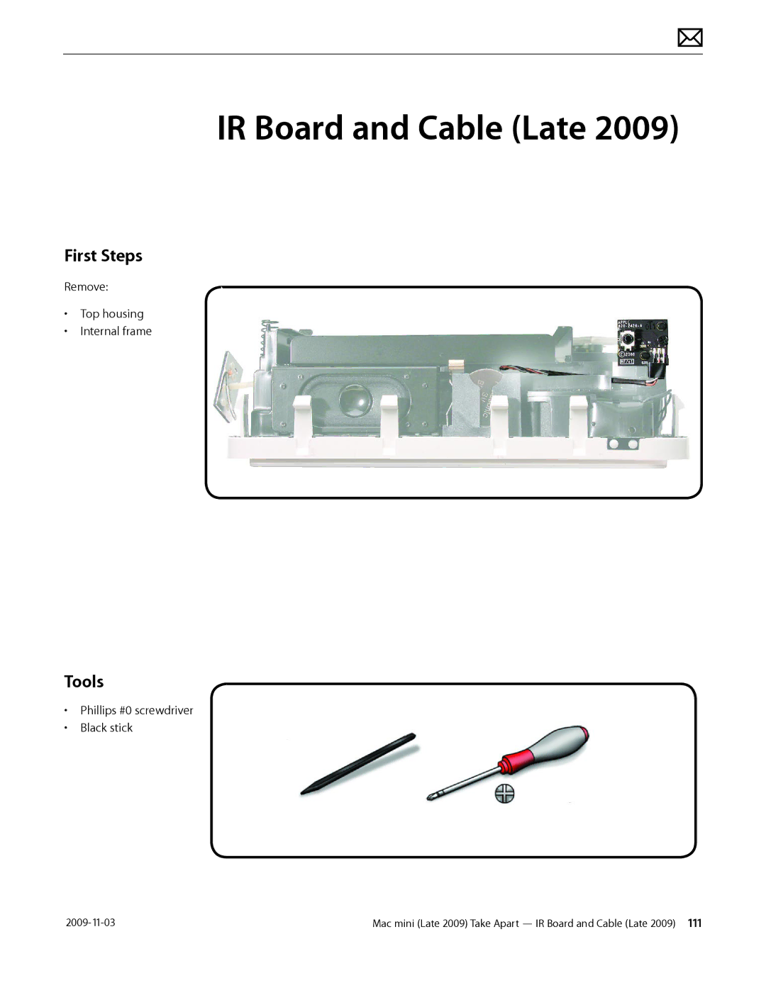 Apple LATE 2009 manual IR Board and Cable Late, First Steps 