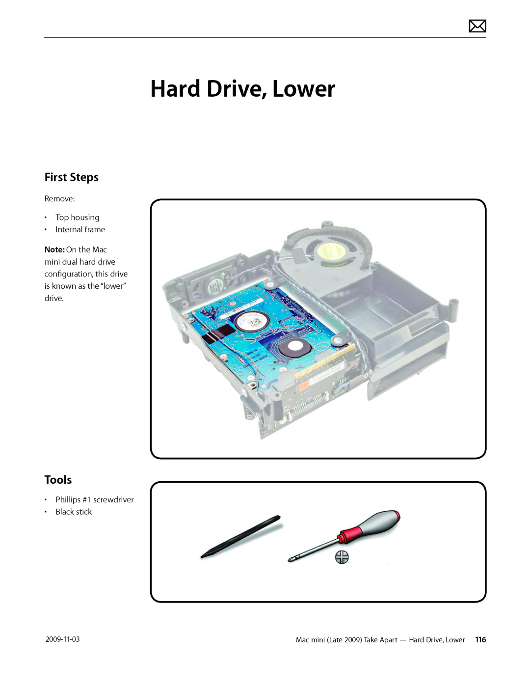 Apple LATE 2009 manual Hard Drive, Lower 