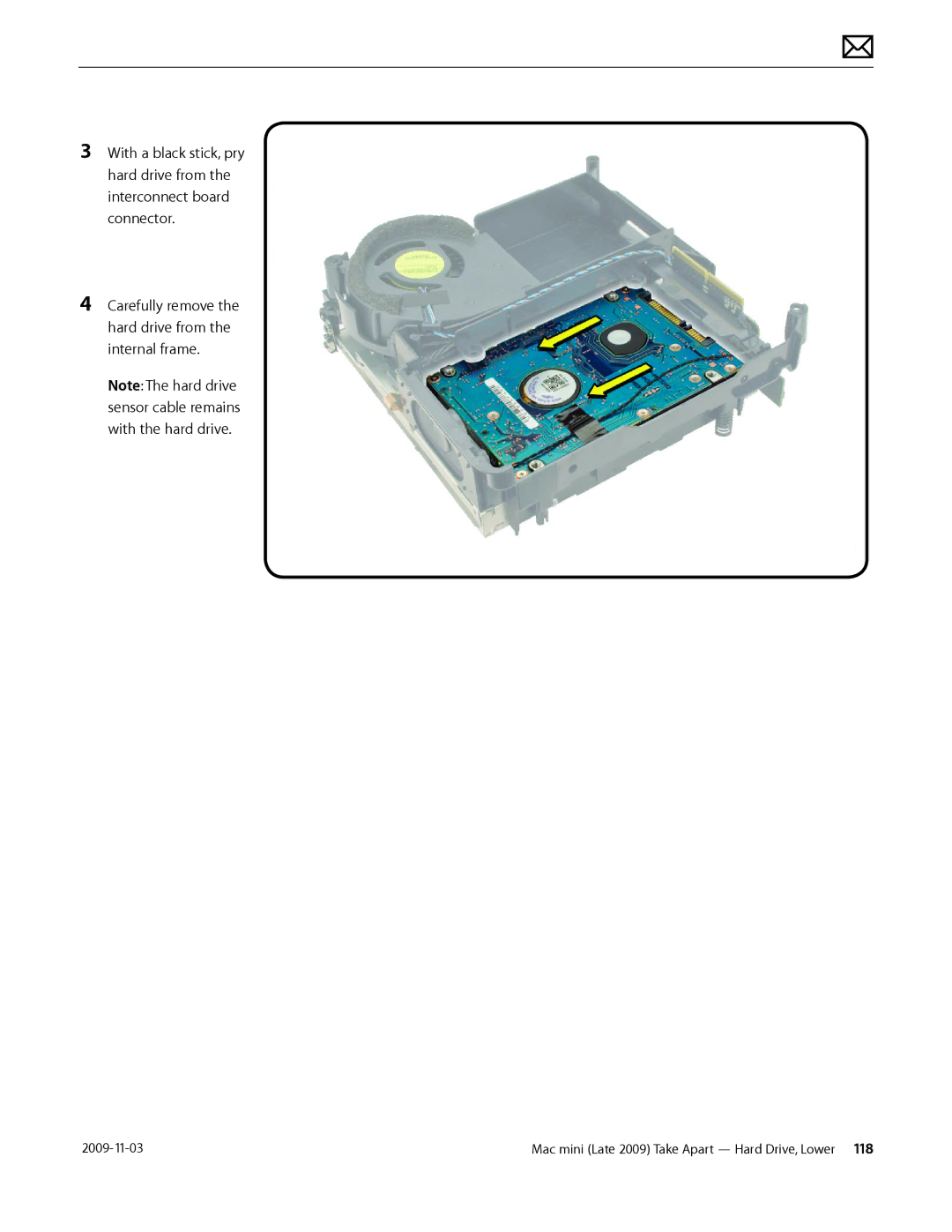 Apple LATE 2009 manual Mac mini Late 2009 Take Apart Hard Drive, Lower 