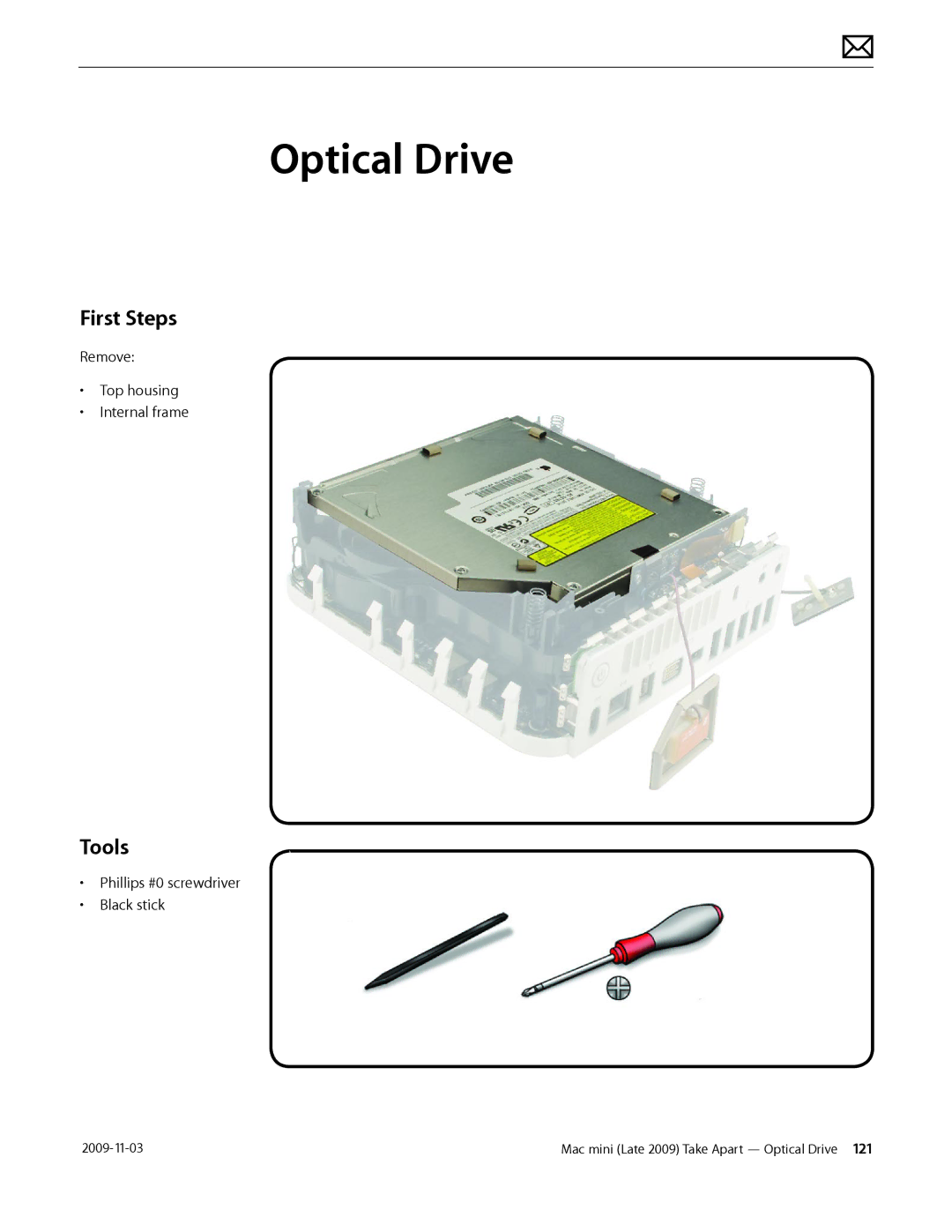 Apple LATE 2009 manual Optical Drive 