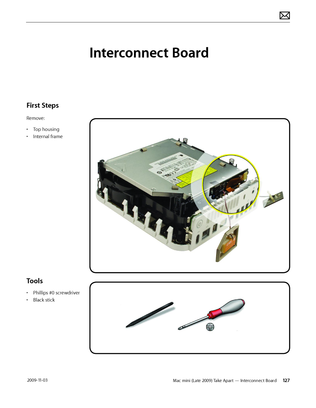 Apple LATE 2009 manual Interconnect Board, First Steps 