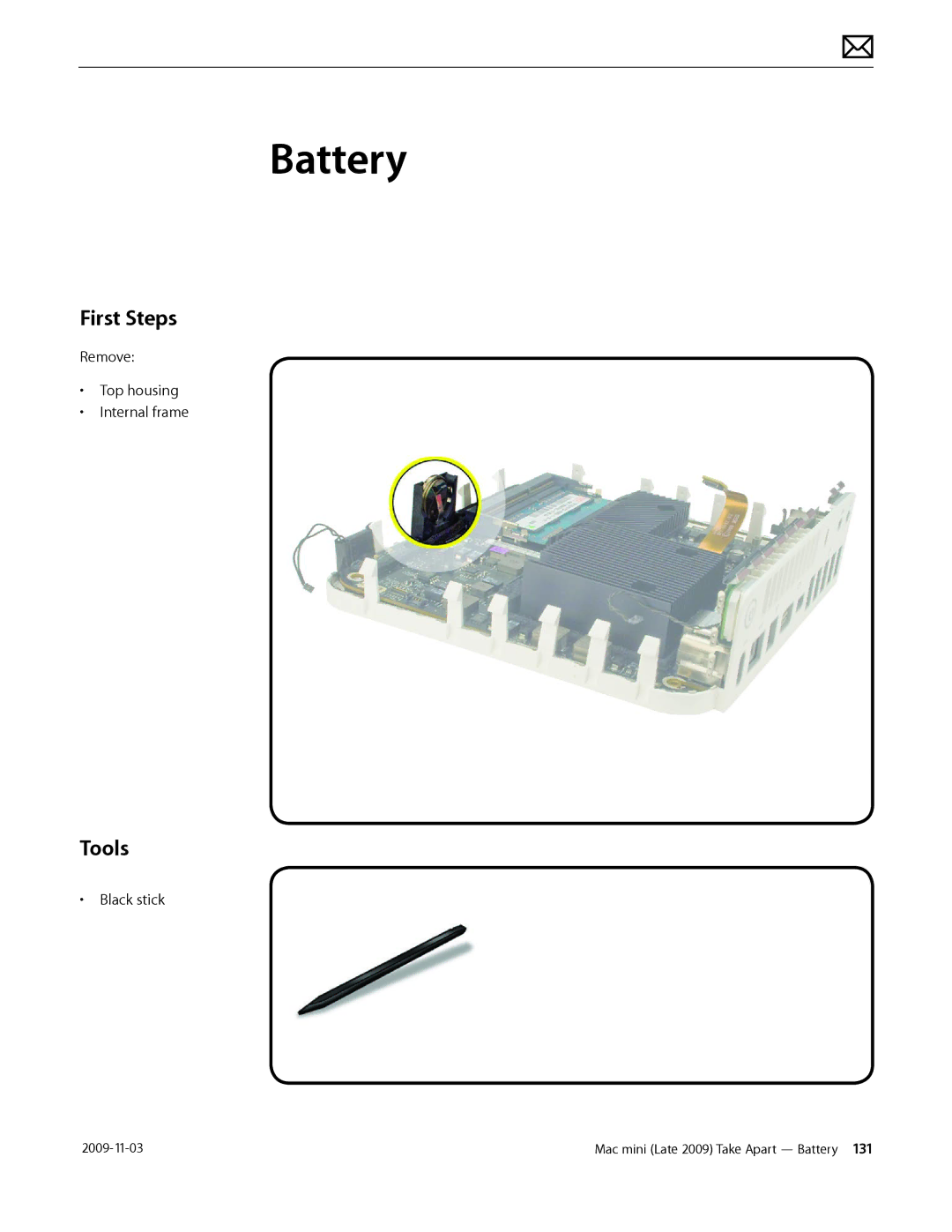 Apple LATE 2009 manual Battery 